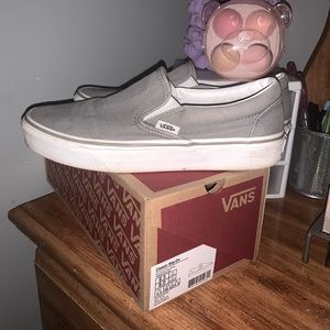 Dove gray. Vans slip on shoes.